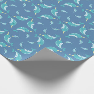 Papier Cadeau Baby shower Narwhal Blue Boy Whale