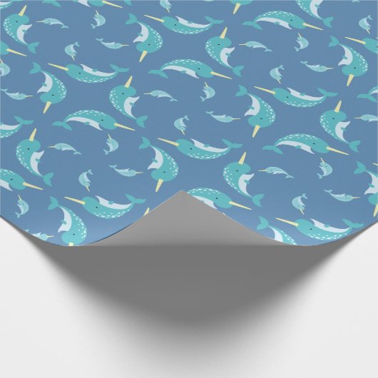 Papier Cadeau Baby shower Narwhal Blue Boy Whale (Coin)