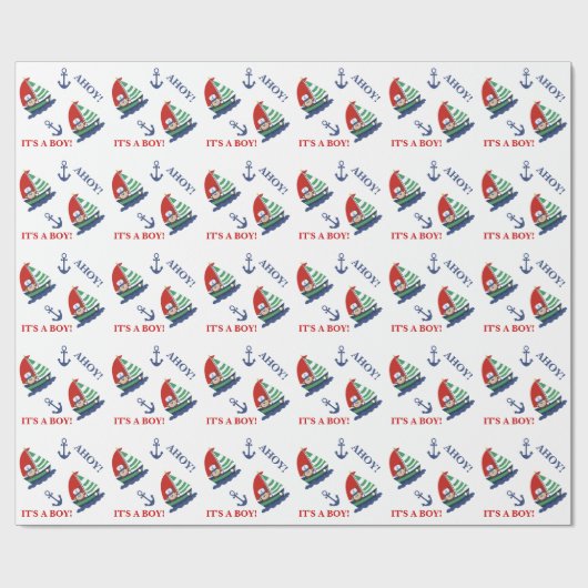 Papier Cadeau Baby shower nautique Monkey Sailboat (Plat)