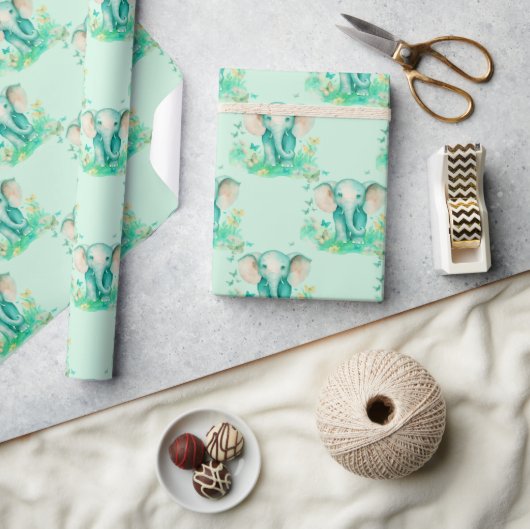 Papier Cadeau Baby shower neutre bébé éléphant (Artisanat)