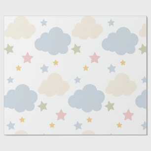 Papier Cadeau Baby Shower Nuages et Étoiles Pastels