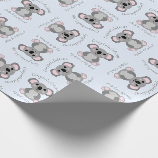 Papier Cadeau Baby shower Ours de Koala bleu (Coin)