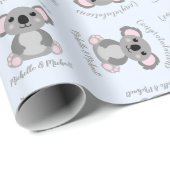 Papier Cadeau Baby shower Ours de Koala bleu (Coin rond)