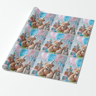 Papier Cadeau Baby shower Ours mou