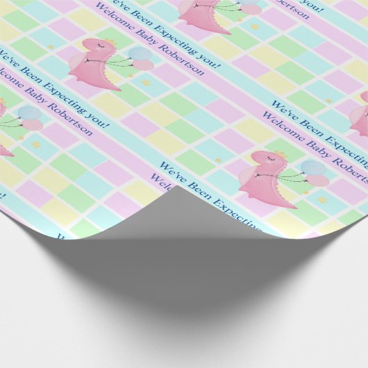 Papier Cadeau Baby shower Pastel Ajouter un nom Genre Dino incon (Coin)