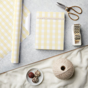 Papier Cadeau Baby-Shower Pastel Jaune Gingham Carreaux