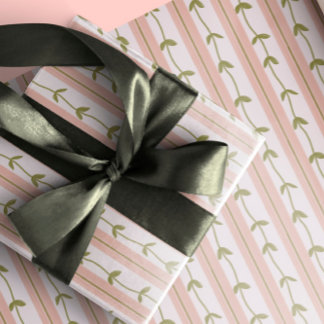 Papier Cadeau Baby Shower Pastel Pink Stripe Botanical Green Vin