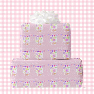 Papier Cadeau Baby shower personnalisé Texte cadeau fille rose