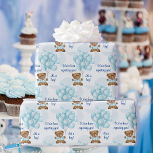 Papier Cadeau Baby shower Personnaliser Texte & Nom Teddy Bear B