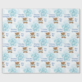 Papier Cadeau Baby shower Personnaliser Texte & Nom Teddy Bear B (Plat)