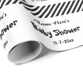 Papier Cadeau Baby shower, rayures noires et blanches (Coin rond)