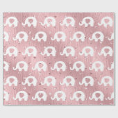 Papier Cadeau Baby shower rose blanc Eléphant Princesse Fille (Plat)