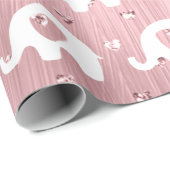 Papier Cadeau Baby shower rose blanc Eléphant Princesse Fille (Coin rond)