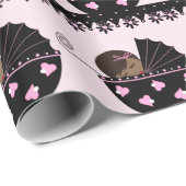 Papier Cadeau Baby shower rose et noir (Coin rond)