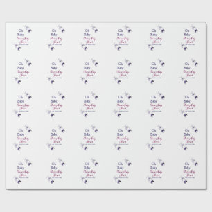 Papier Cadeau Baby shower rose papillon violet oh bébé moderne