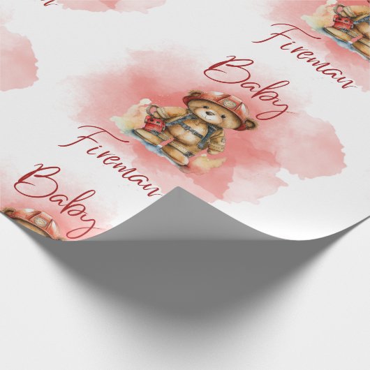 Papier Cadeau Baby shower rouge pompier Teddy Bear Boy (Coin)