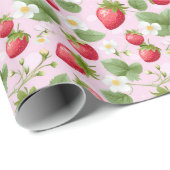 Papier Cadeau Baby shower rouge rose fraise Anniversaire (Coin rond)