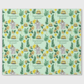 Papier Cadeau Baby shower Safari d'éléphant vert de Mint moderne (Plat)
