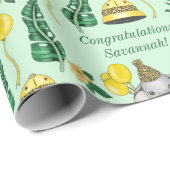 Papier Cadeau Baby shower Safari d'éléphant vert de Mint moderne (Coin rond)