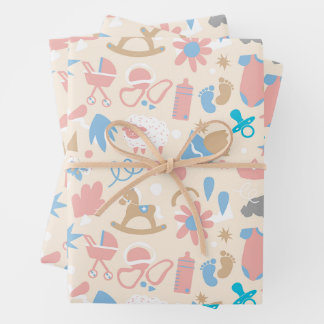 Papier cadeau baby shower (série de 3 feuilles)