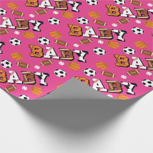 Papier Cadeau Baby shower sportif rose (Coin)