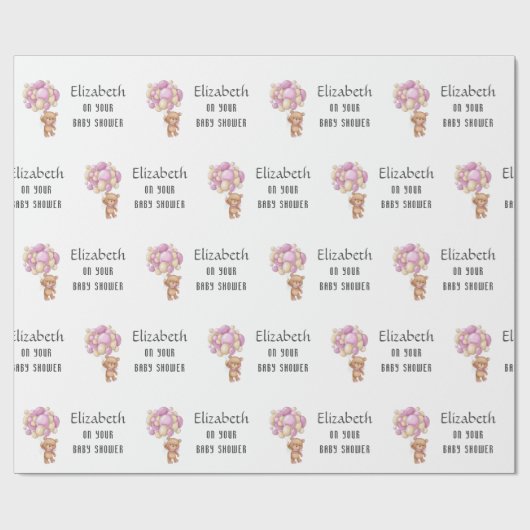 Papier Cadeau BABY SHOWER Teddy Bear Balloon thème personnalisé (Plat)