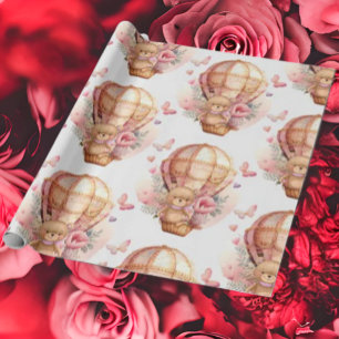 Papier Cadeau Baby shower Teddy Bear Hot Air Balloon rose