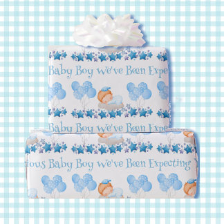 Papier Cadeau Baby shower Texte personnalisé Garçon Bleu Ballons