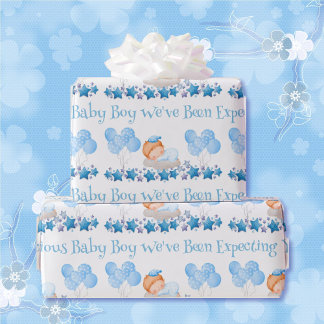 Papier Cadeau Baby shower Texte personnalisé Garçon Bleu Ballons