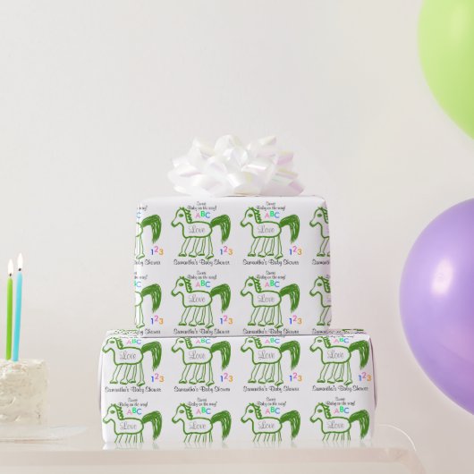 Papier Cadeau Baby shower Whimsical Cheval Vert (Cadeaux de fête)