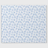 Papier Cadeau Baby shower Whimsical de Doodle Dessin À Main Bleu (Plat)