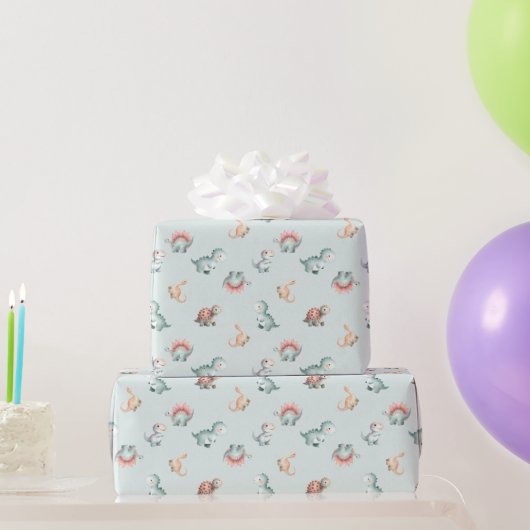 Papier Cadeau Baby Shower Wrapping Paper Mixed Dinosaur Pattern (Cadeaux de fête)