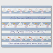 Papier Cadeau Baby Stork Wrapping Paper Blue & White Stripe  (Plat)