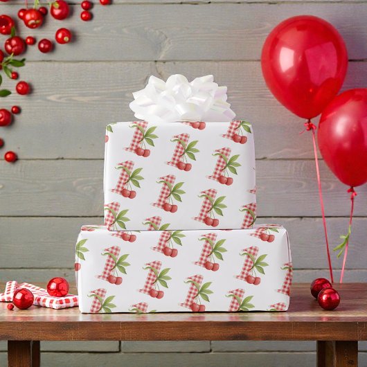 Papier Cadeau Baby's Cherry First Red Gingham Birthday