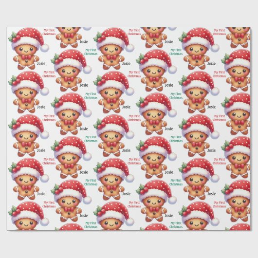 Papier Cadeau Baby's First Christmas Gingerbread Cookie Add Name (Plat)