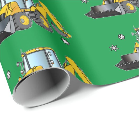 Papier Cadeau Backhoe dans le papier d'enveloppement de neige (Coin rond)