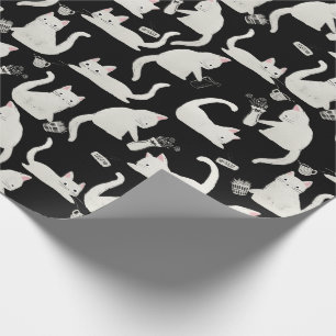 Papier Cadeau Bad Cats Knocking Stuff Over, White Cats on Black