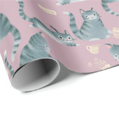 Papier Cadeau Bad Grey Tabby Chats Frapper Tout Sur Motif (Coin rond)