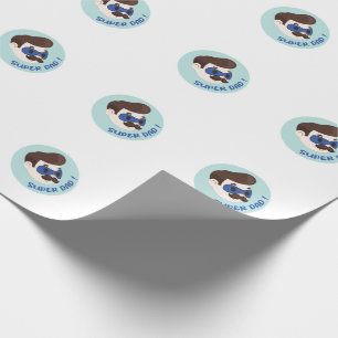 Papier Cadeau Badge de Papa Super Cartoon
