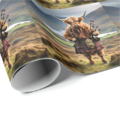 Papier Cadeau Bagpiper de vache écossaise Highland (Coin rond)