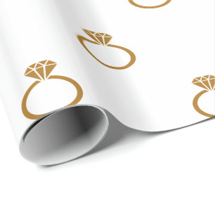 Papier Cadeau Bagues de fiançailles en or mat sur fond blanc