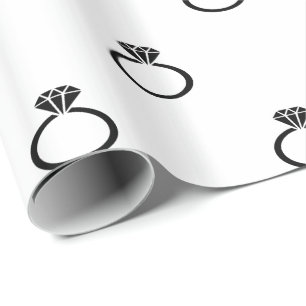 Papier Cadeau Bagues de fiançailles noires sur blanc