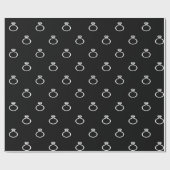 Papier Cadeau Bagues Fiançailles blanches sur noir (Plat)