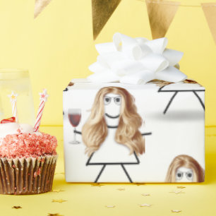 Papier Cadeau Baguette blonde fille avec vin rouge