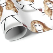 Papier Cadeau Baguette blonde fille avec vin rouge (Coin rond)