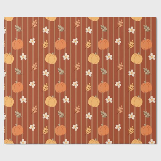 Papier Cadeau Baguette d'automne sans couture Citrouille et Feui (Plat)