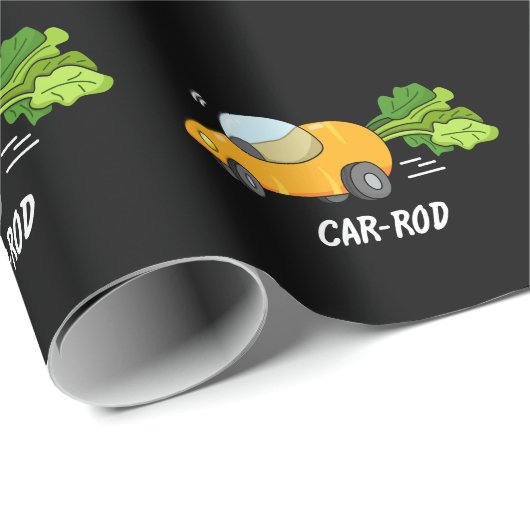 Papier Cadeau Baguette de voiture Funny Carott Pun Dark BG (Coin rond)