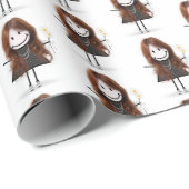 Papier Cadeau Baguette Figure Girl en Basket sur blanc (Coin rond)