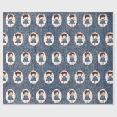 Papier Cadeau Baguette Figure Girl en Basket sur Denim Bleu (Plat)