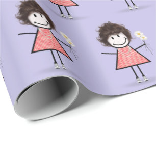 Papier Cadeau Baguette Figure Girl en Basket sur violet